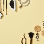 top view of watch sunglasses eyeshadow cosmetic br armh4tq